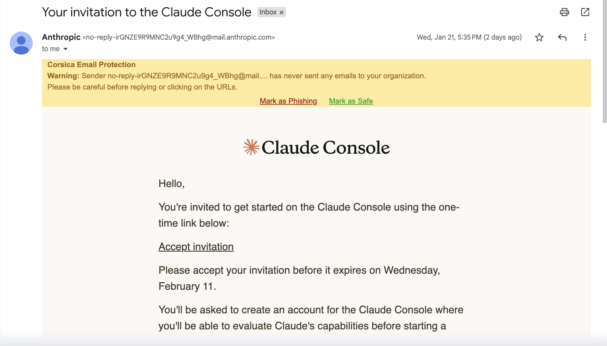 Invite email screenshot