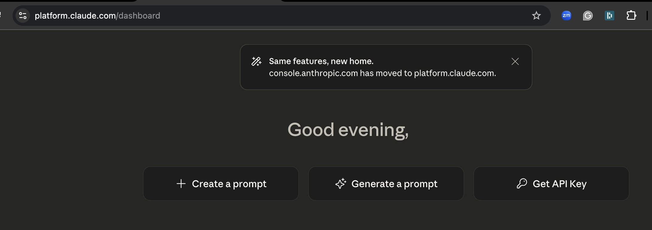 Console home with Get API Key button